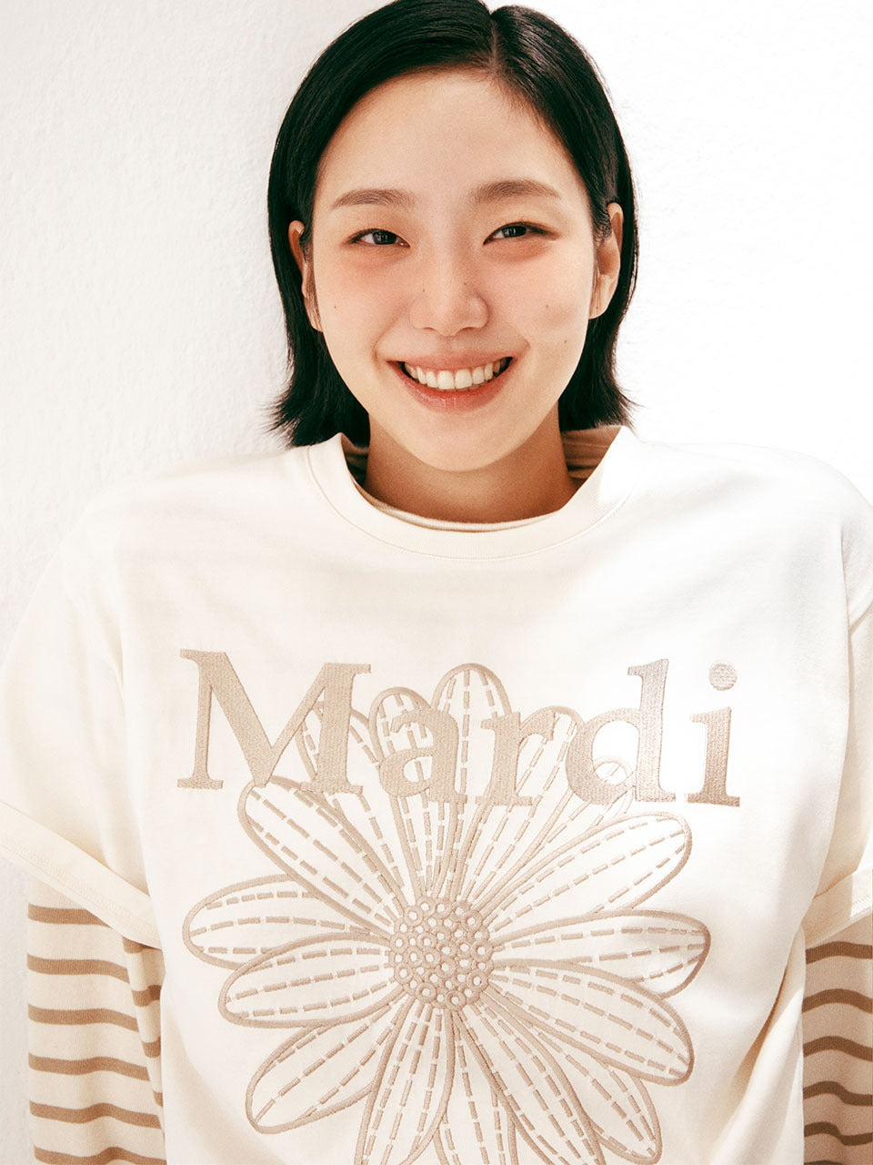 Mardi Mercredi - Tシャツ フラワーマルディ ニードルワーク (クリーム