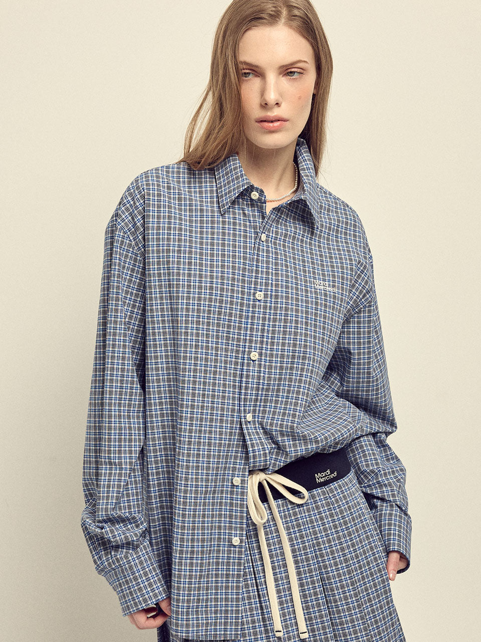 Mardi Mercredi - Cotton Shirt Check Logo (Navy) | TRAB K-Fashion Au