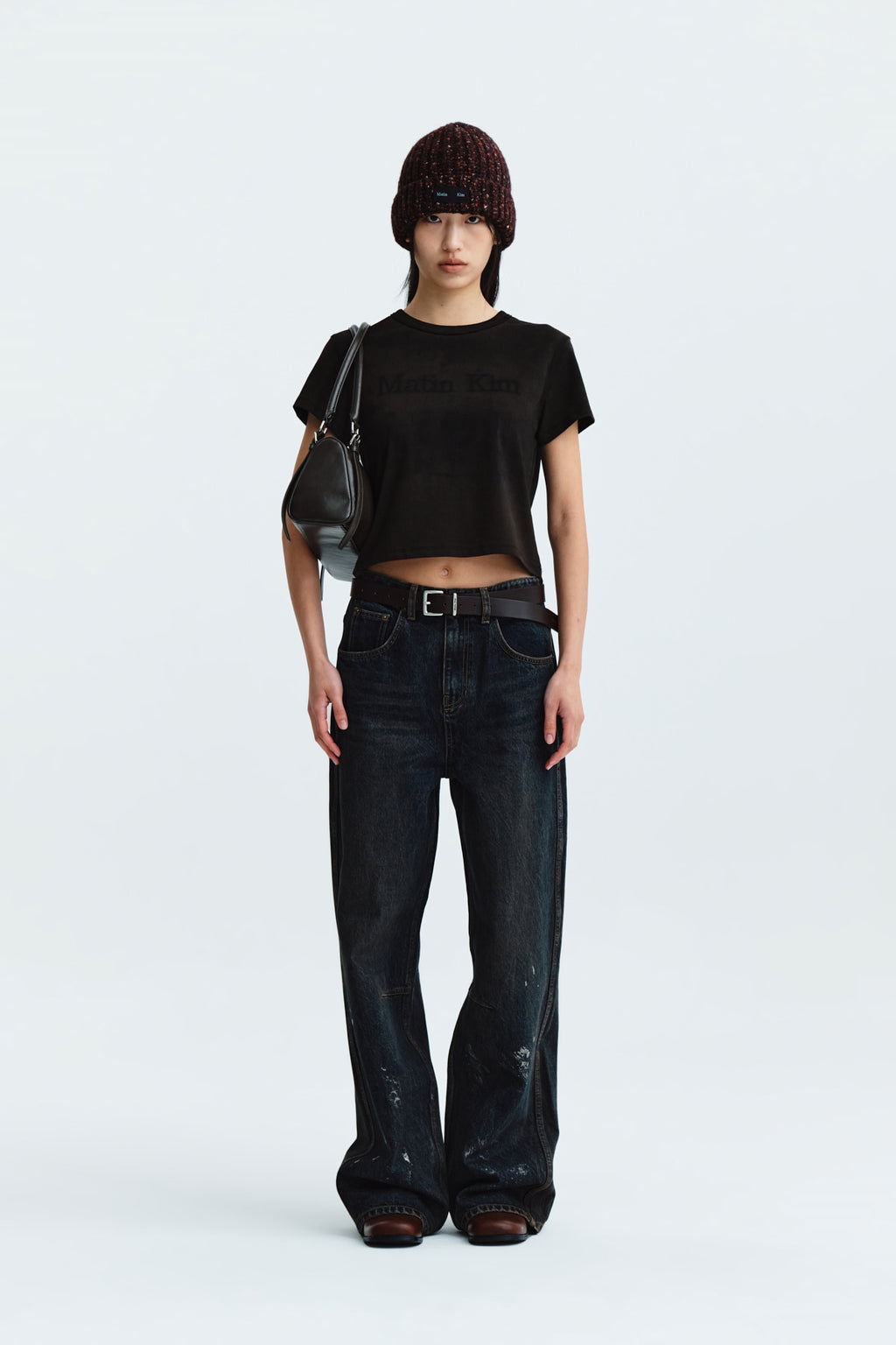 Matin Kim - Stencil Printing Logo Crop Top (Brown) product image 6 | TRAB K-Fashion Australia