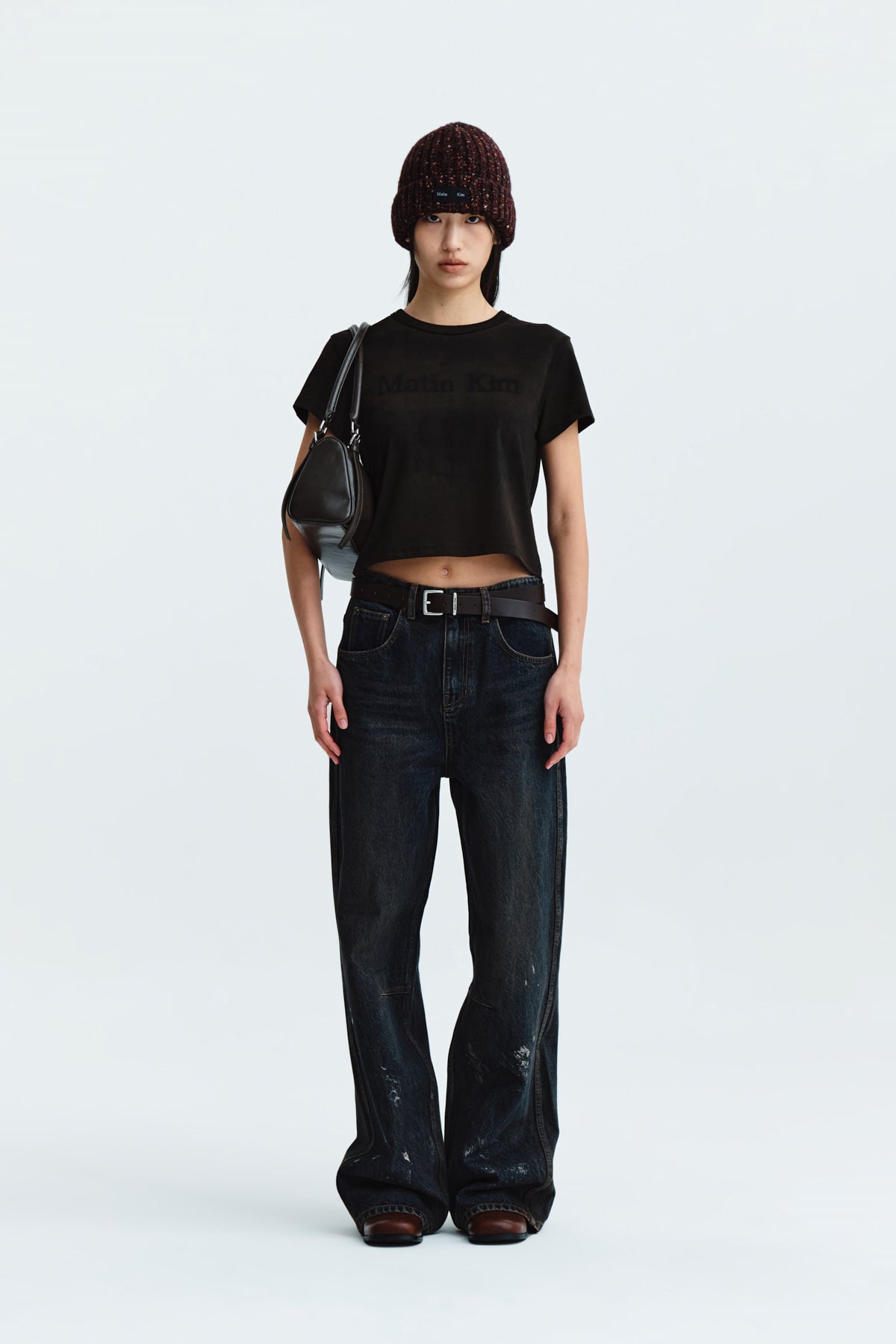 Matin Kim - Stencil Printing Logo Crop Top (Brown) product image 6 | TRAB K-Fashion Australia