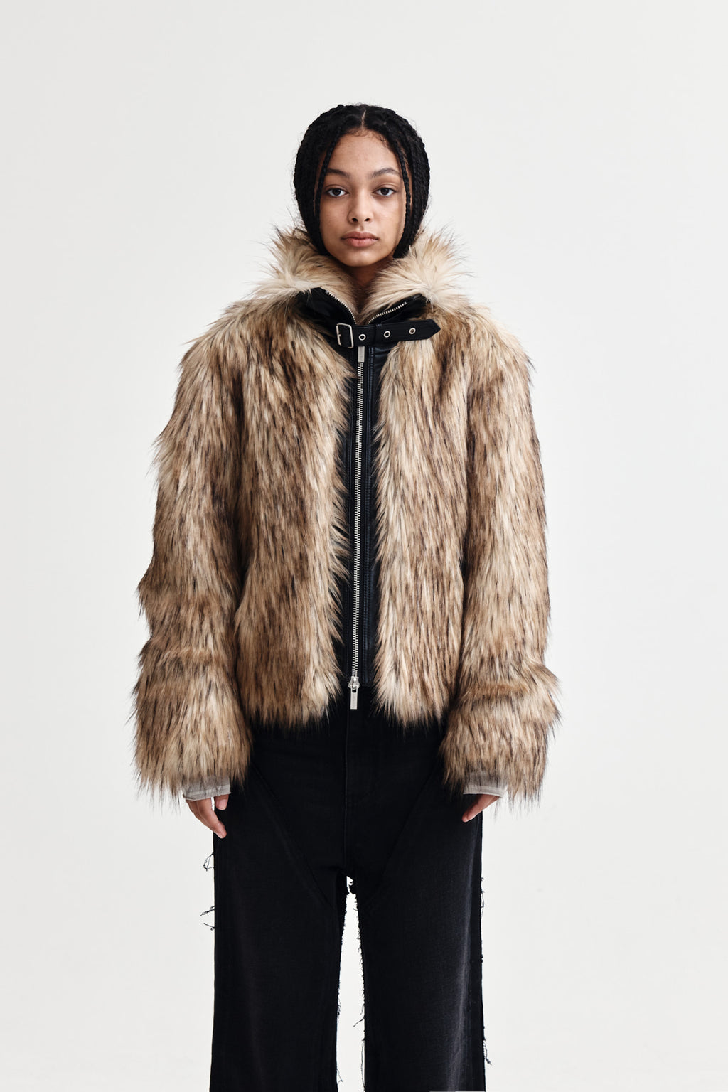 Matin Kim - Neck Buckle Crop Fur Jumper (Beige) product image 5 | TRAB K-Fashion Australia