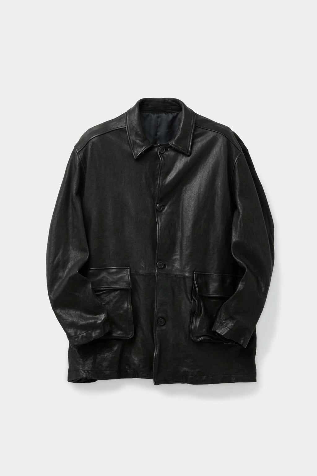 Coor - Washed Lambskin Leather Car Coat (Black) product image 1 | TRAB K-Fashion Australia