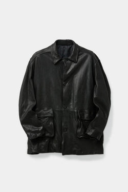 Coor - Washed Lambskin Leather Car Coat (Black) product image 1 | TRAB K-Fashion Australia