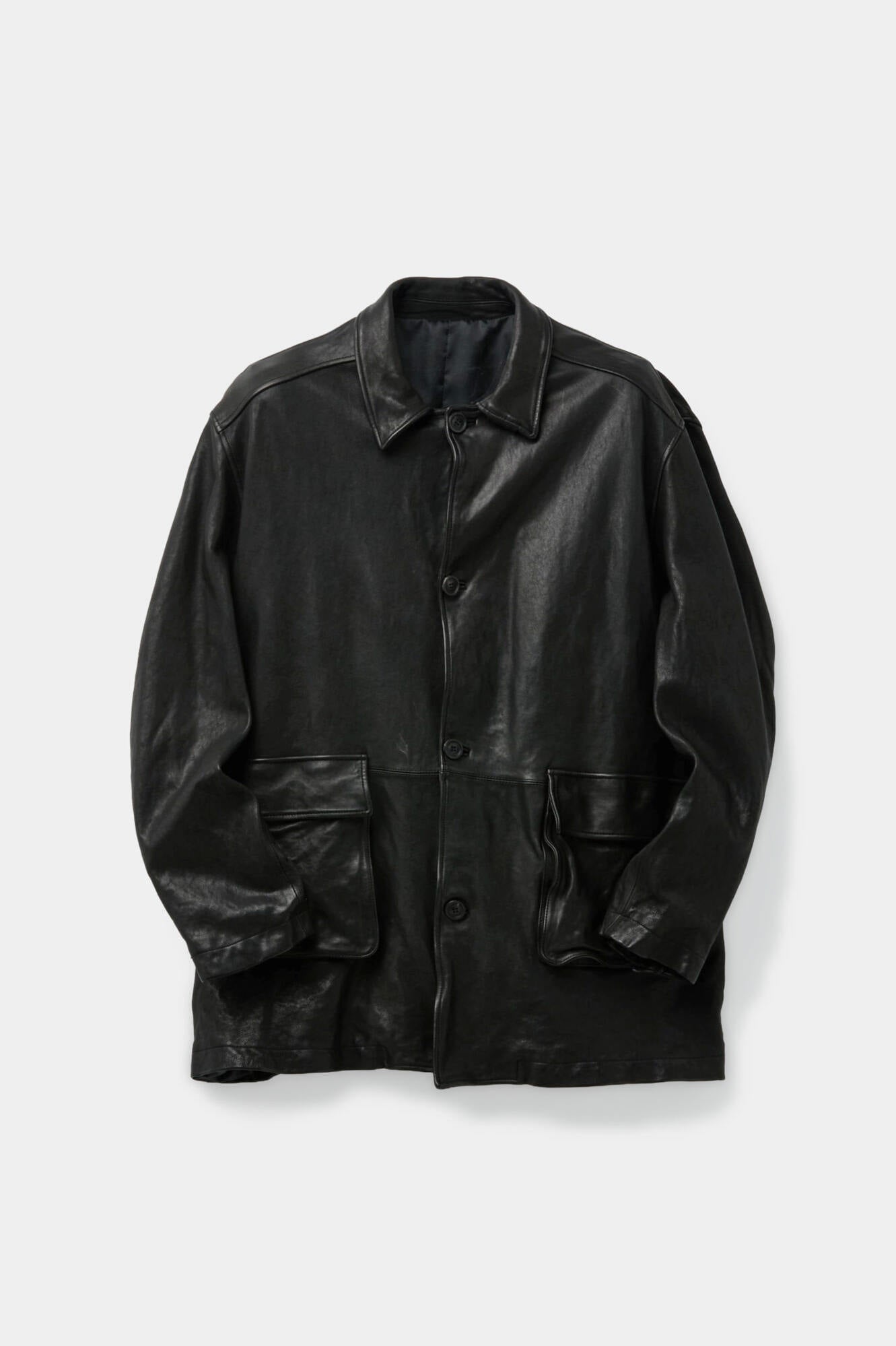 Coor - Washed Lambskin Leather Car Coat (Black) product image 1 | TRAB K-Fashion Australia
