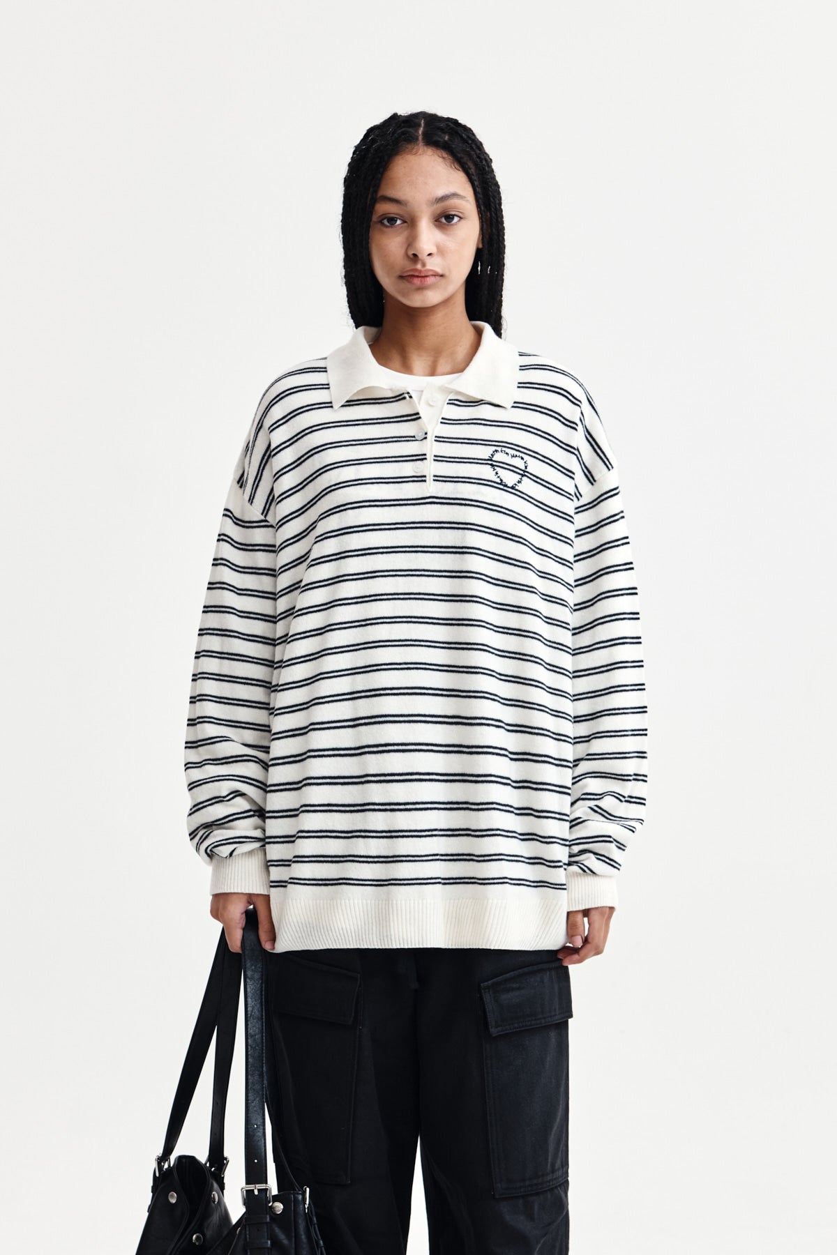 Matin Kim - Heart Logo Collar Striped Pullover (Ivory) product image 1 | TRAB K-Fashion Australia
