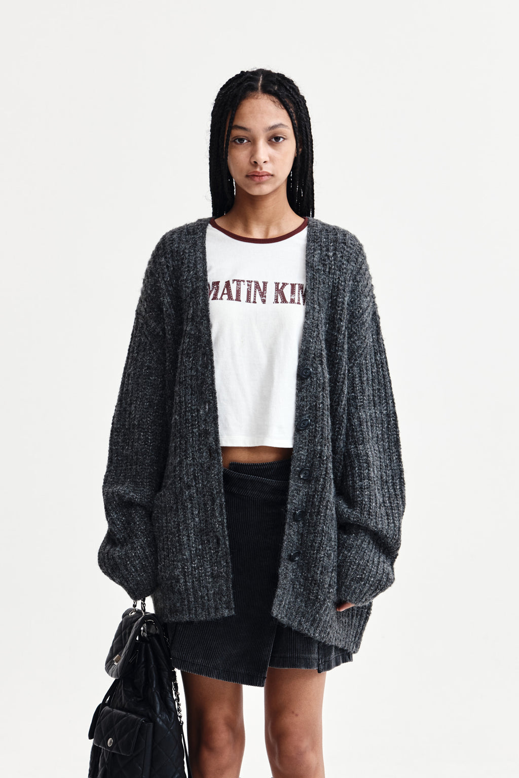 Matin Kim - Side Button Point Overfit Cardigan (Charcoal) product image 10 | TRAB K-Fashion Australia