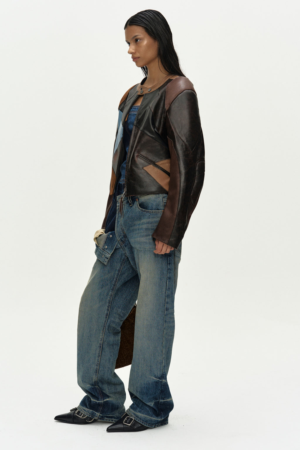 Andersson Bell - Leather Patchwork Biker Jacket (Dark Brown) product image 8 | TRAB K-Fashion Australia