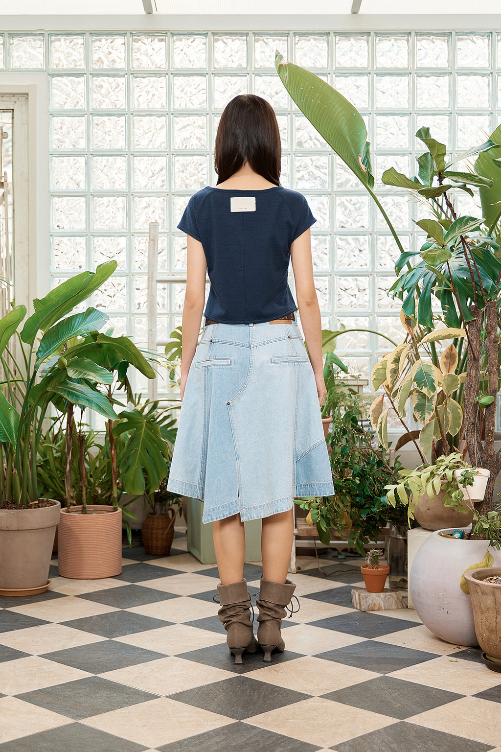 Matin Kim - Denim Mixed Flare Skirt (Light Blue) product image 10 | TRAB K-Fashion Australia