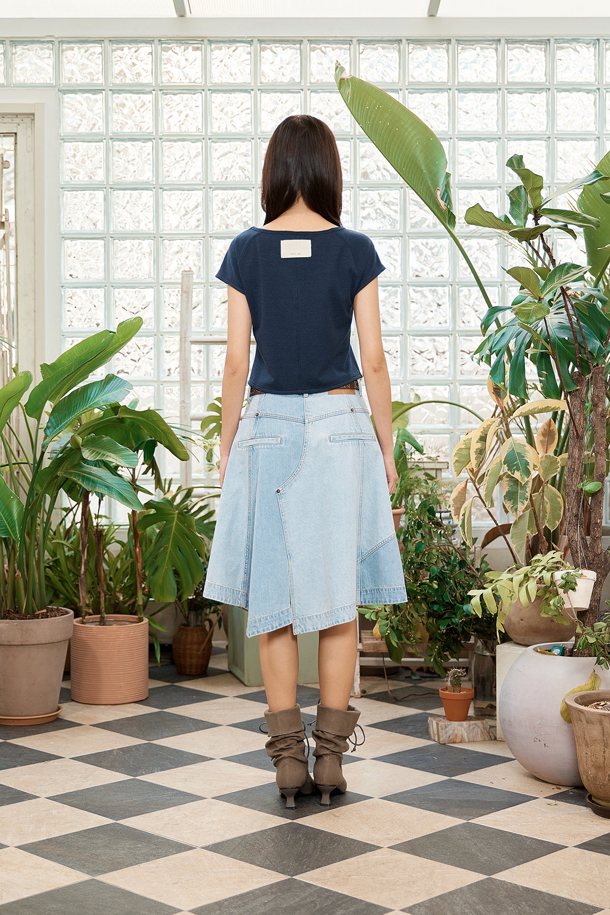 Matin Kim - Denim Mixed Flare Skirt (Light Blue) product image 10 | TRAB K-Fashion Australia