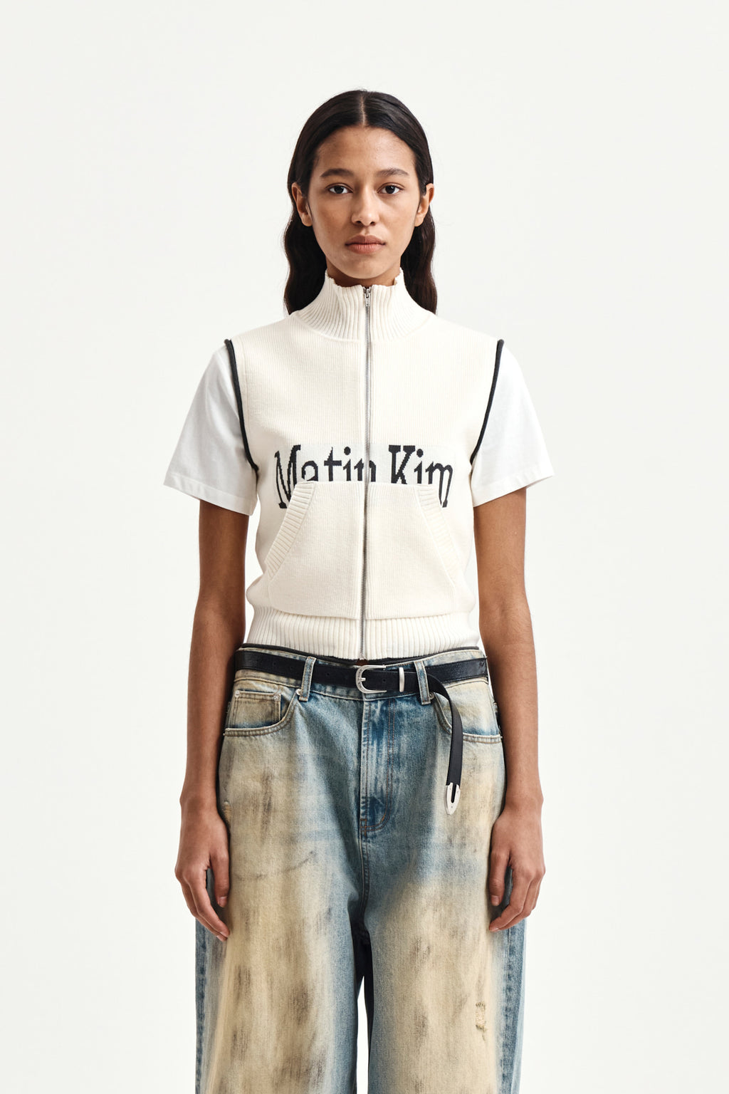 Matin Kim - Matin Spell Point Knit Zip Up Vest (Ivory) product image 15 | TRAB K-Fashion Australia