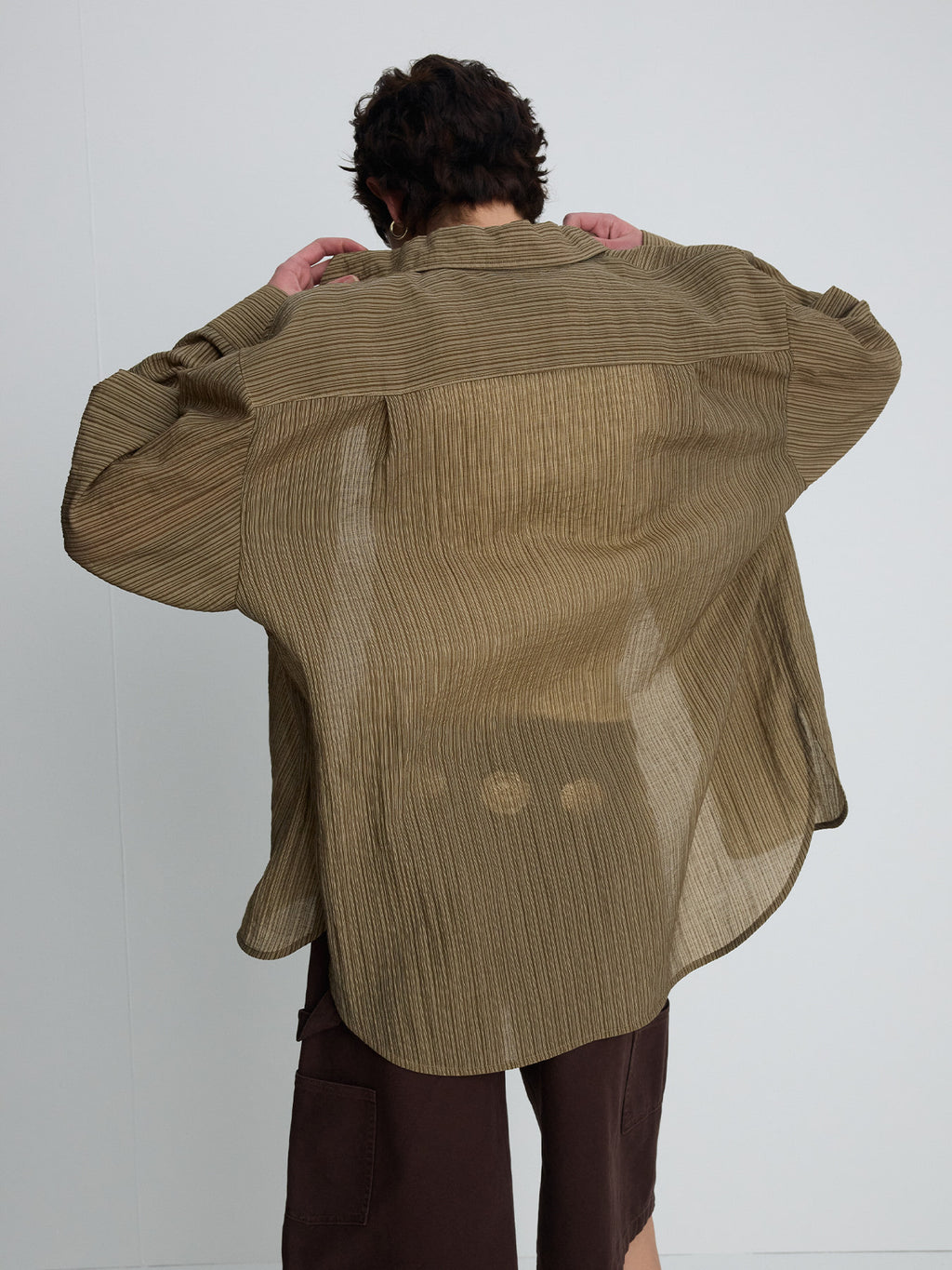 Tonywack - Lyocell Oversized Stripe Shirt (Olive Stripe) product image 4 | TRAB K-Fashion Australia