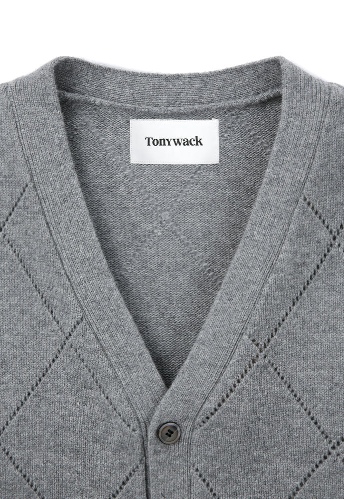 Tonywack - Slashed Argyle Cashmere Cardigan (Grey) product image 7 | TRAB K-Fashion Australia