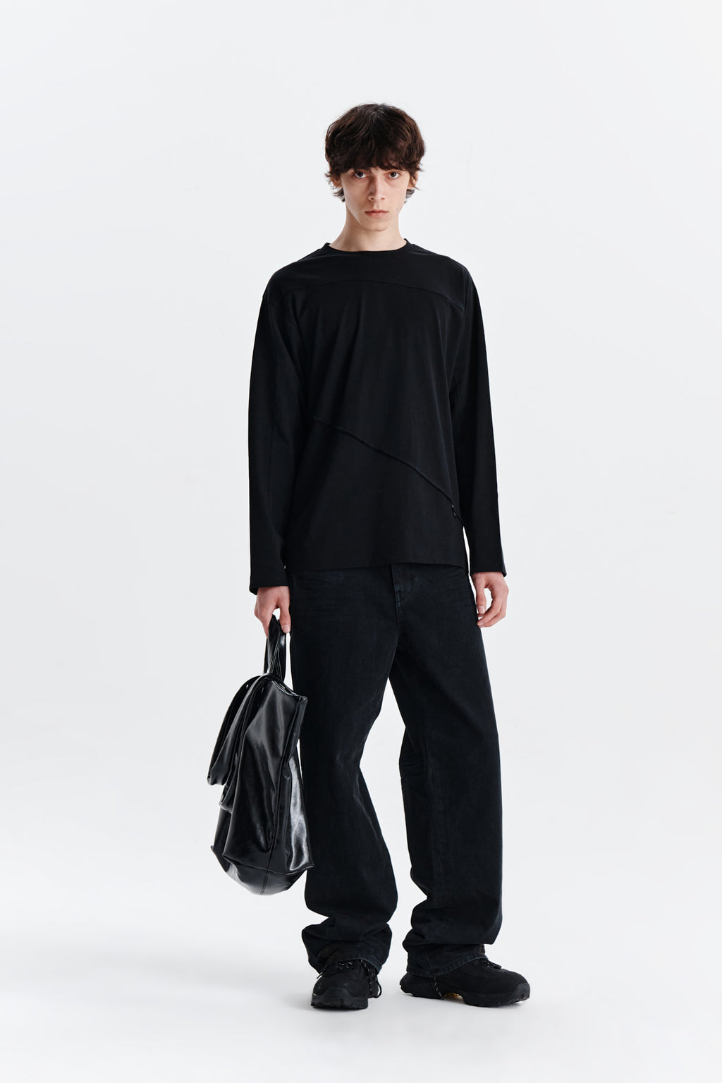 Matin Kim - Diagonal Overfit Long Sleeve Top (Black) product image 8 | TRAB K-Fashion Australia