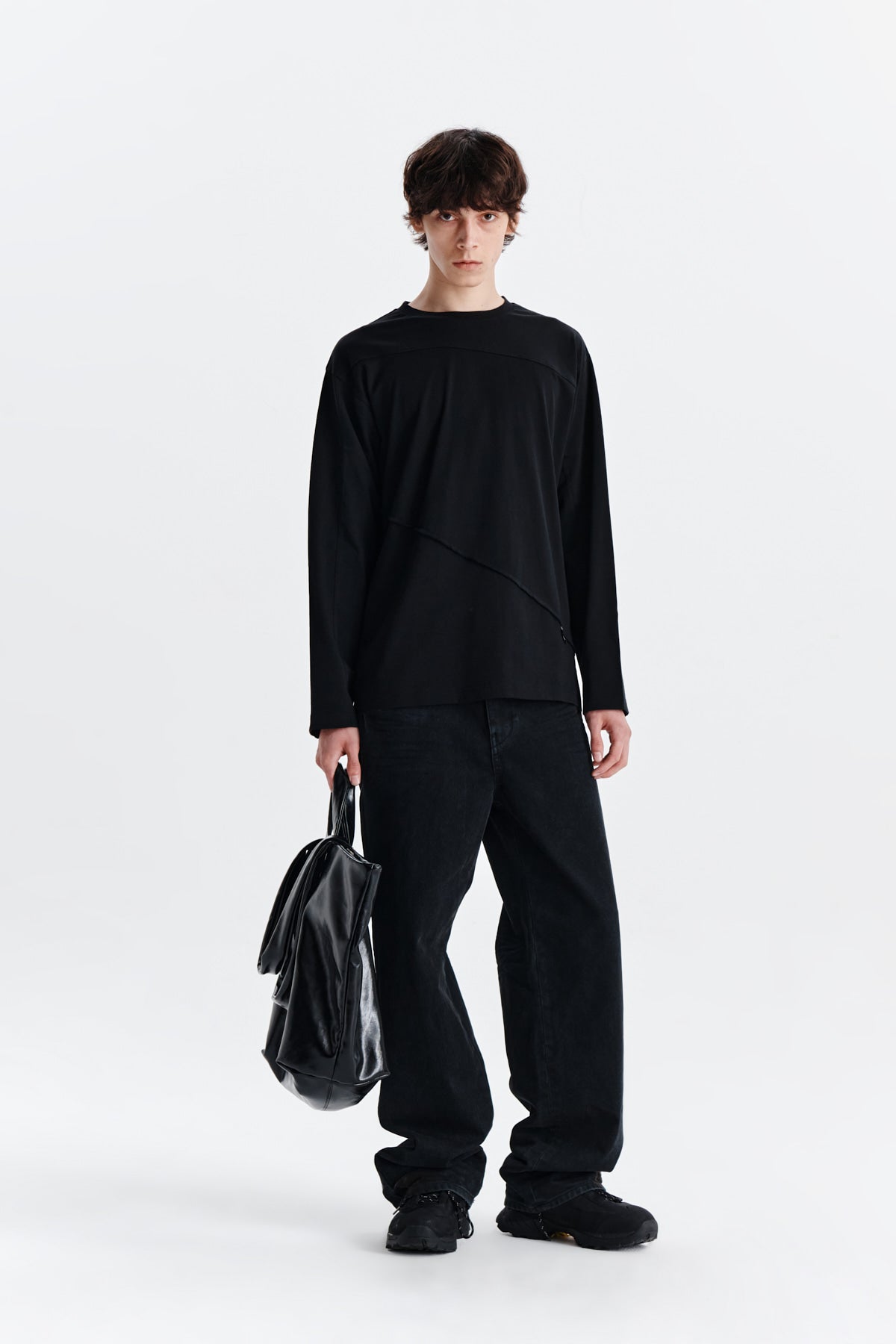 Matin Kim - Diagonal Overfit Long Sleeve Top (Black) product image 8 | TRAB K-Fashion Australia