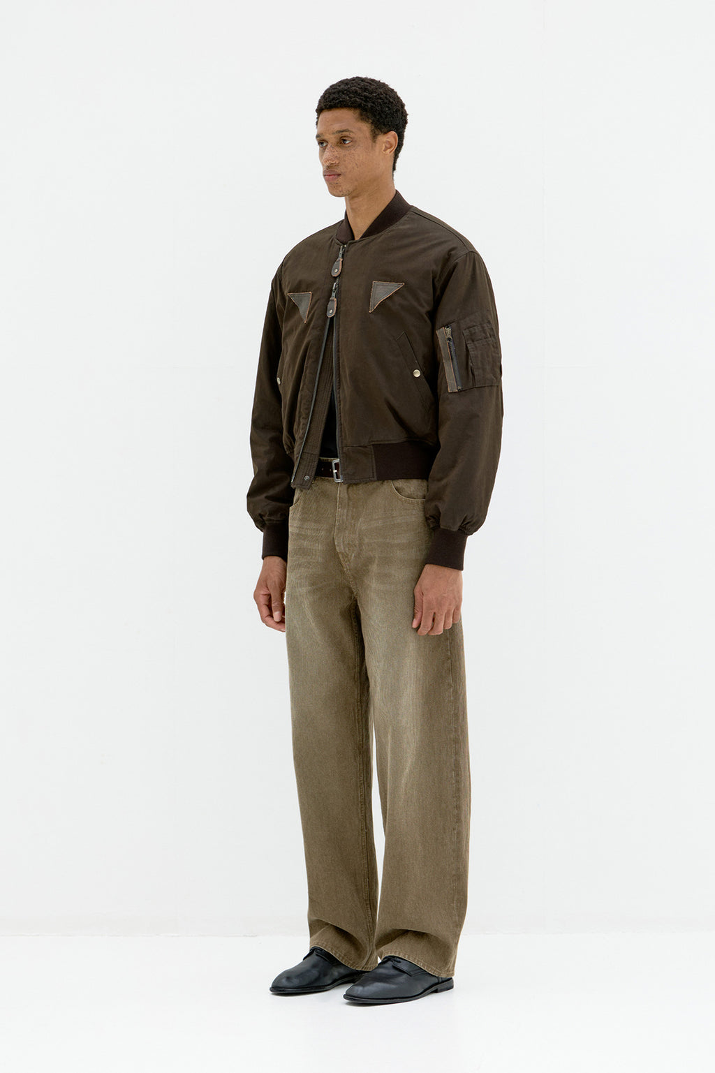 Coor - B-15 Leather Tab Sherpa Bomber (Khaki Brown) product image 3 | TRAB K-Fashion Australia