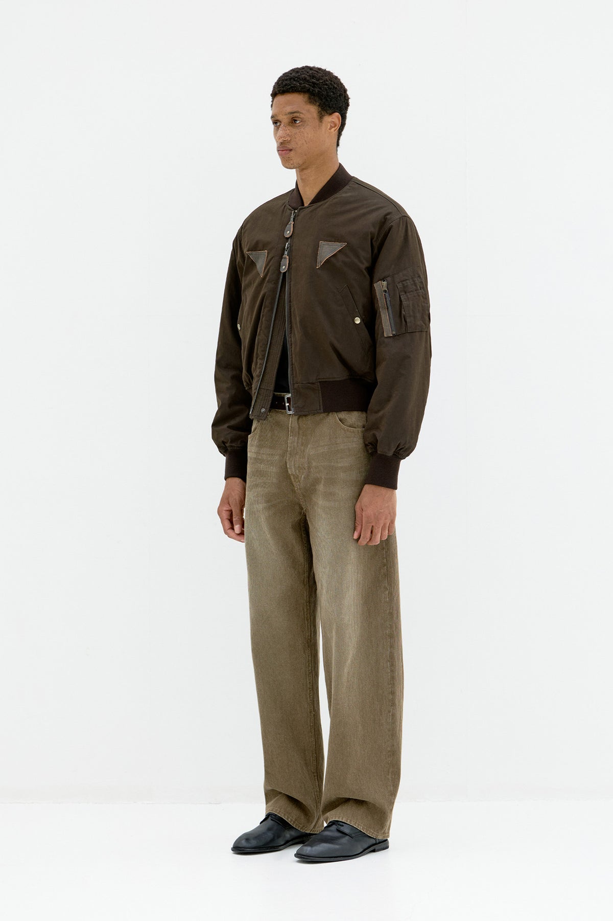 Coor - B-15 Leather Tab Sherpa Bomber (Khaki Brown) product image 3 | TRAB K-Fashion Australia