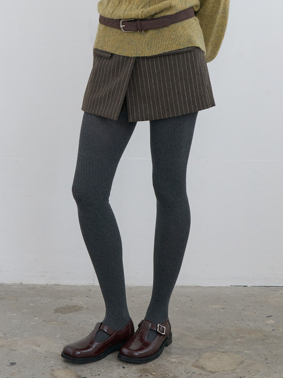 Kijun - Pin Stripe Wrap Shorts (Khaki Brown) product image 1 | TRAB K-Fashion Australia