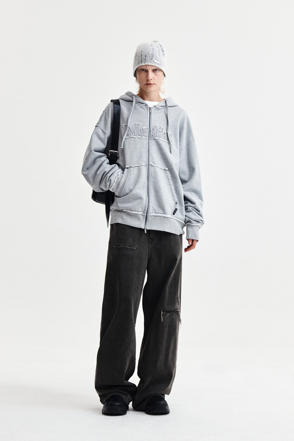 Matin Kim - Raw Cut Applique Hoody Zip Up (Grey) product image 9 | TRAB K-Fashion Australia