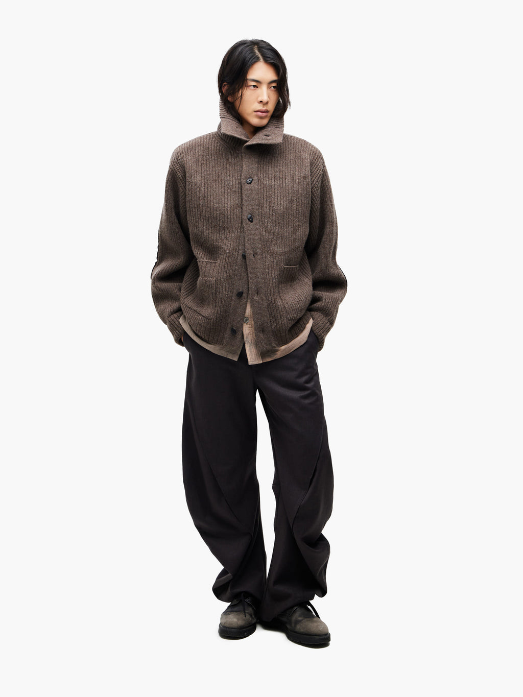 Jiyong Kim - Sun-Bleached Wide Collar Knit Cardigan (Brown) product image 1 | TRAB K-Fashion Australia