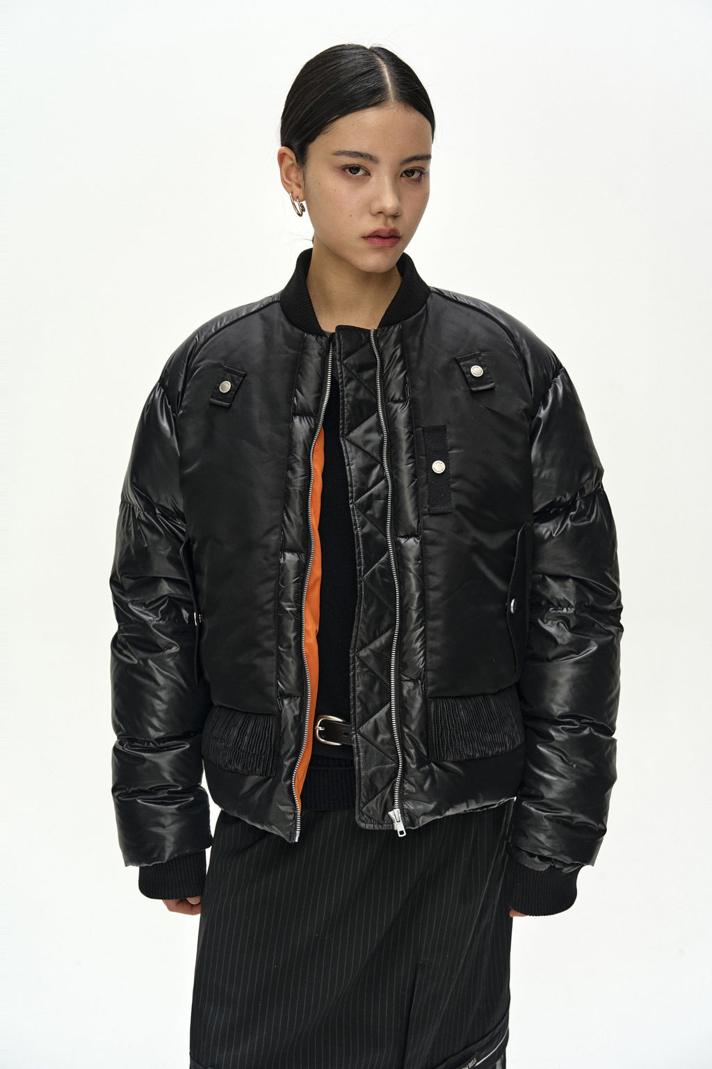 Andersson Bell - Unisex Bomber Layered Down Jacket (Black) product image 6 | TRAB K-Fashion Australia