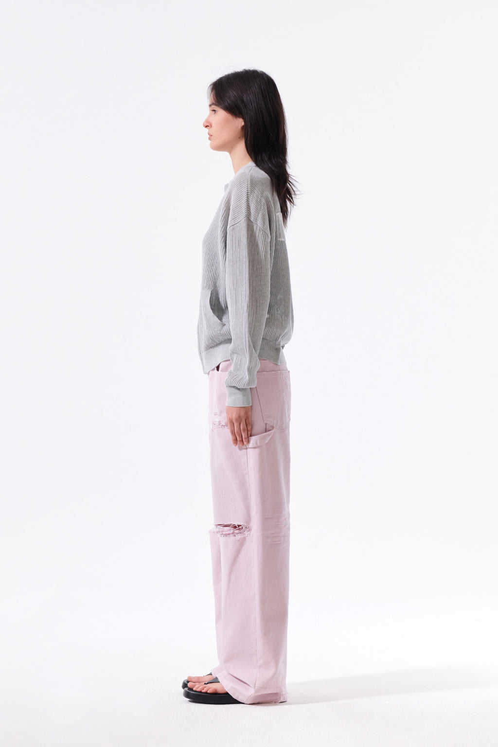 Matin Kim - Back Logo Jacquard Mesh Knit Zip Up (Light Grey) product image 7 | TRAB K-Fashion Australia