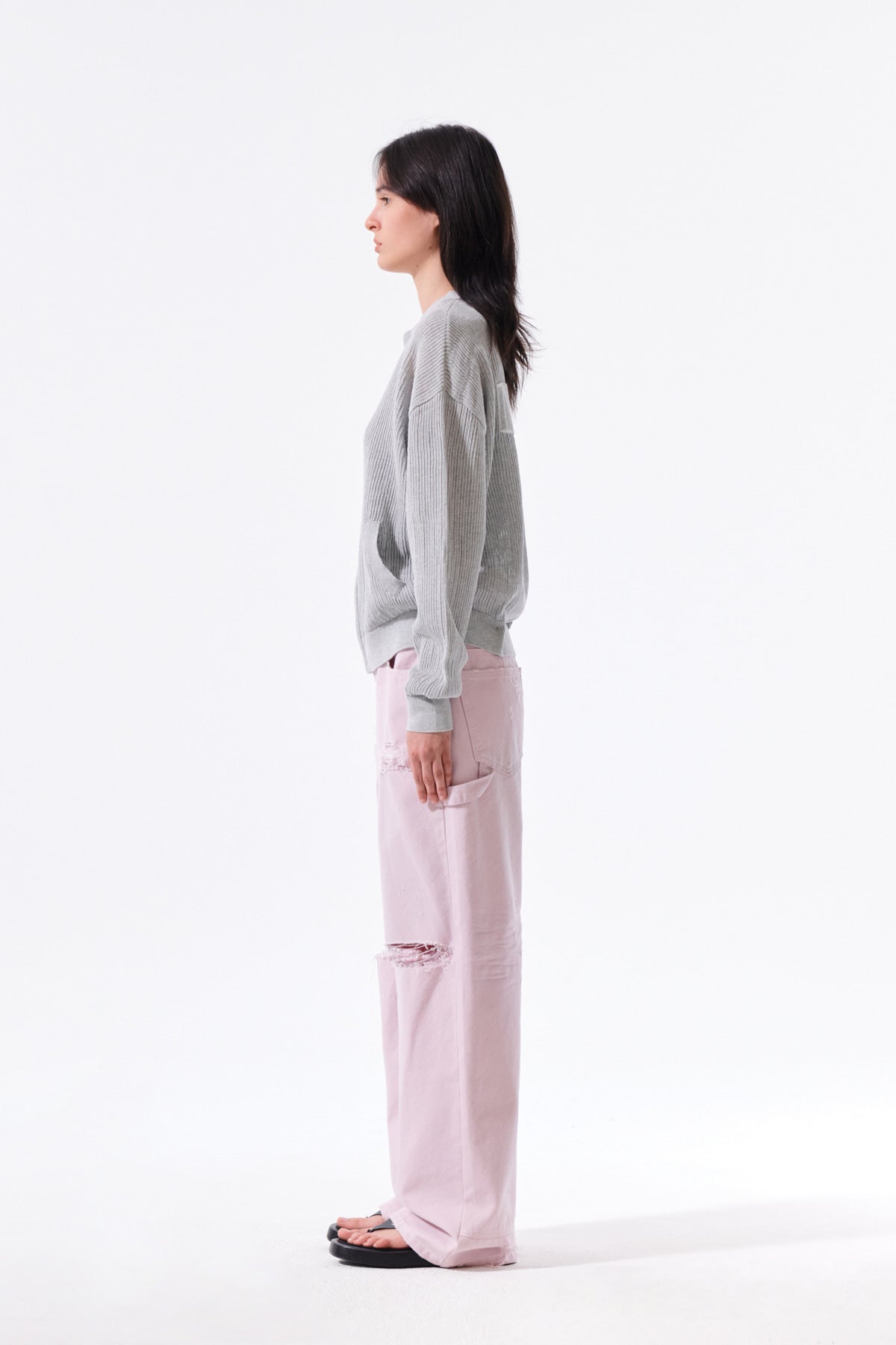 Matin Kim - Back Logo Jacquard Mesh Knit Zip Up (Light Grey) product image 7 | TRAB K-Fashion Australia
