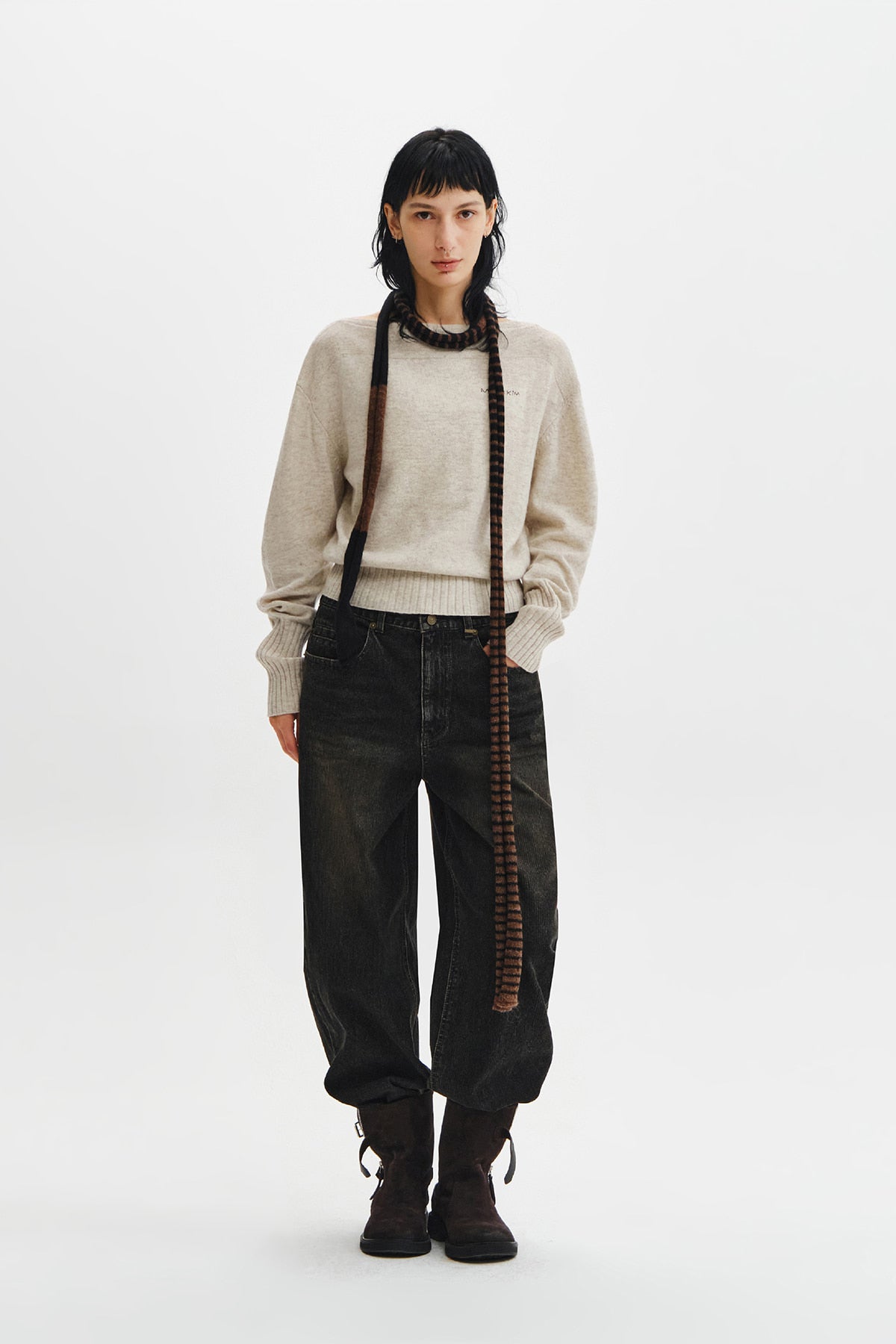 Matin Kim - Boat Neck Volume Sleeve Knit Pullover (Light Beige) product image 11 | TRAB K-Fashion Australia