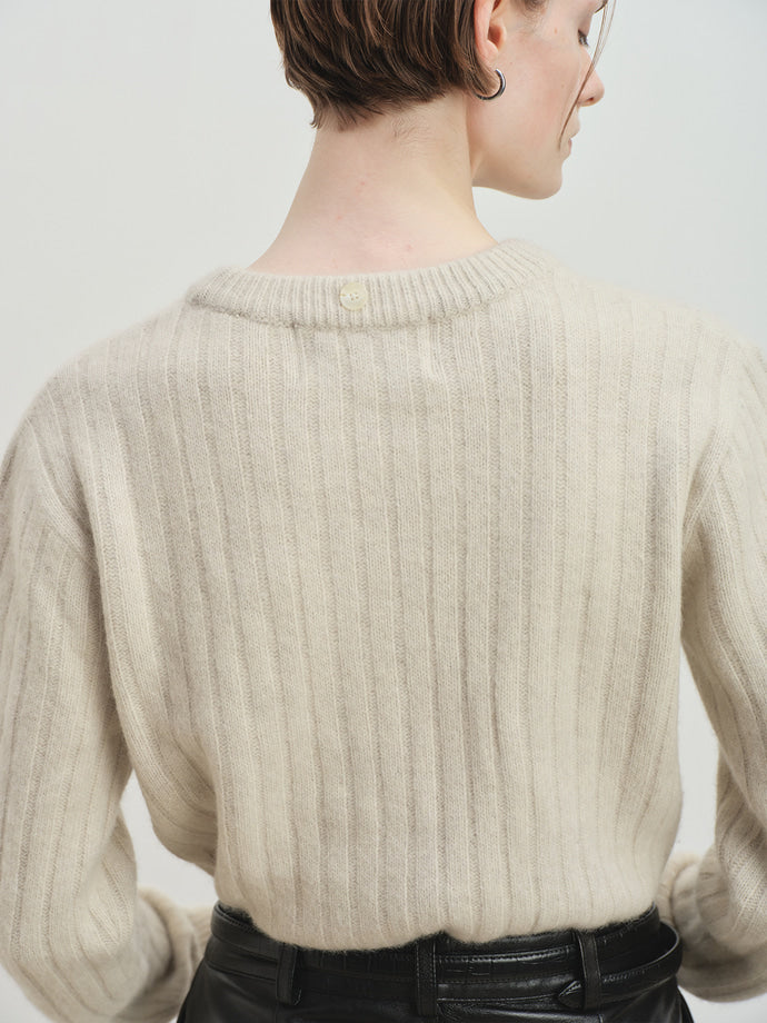 Tonywack - Superfine Merino Wool Tube Scarf Attaced Ribbed Sweater (Ecru) product image 5 | TRAB K-Fashion Australia