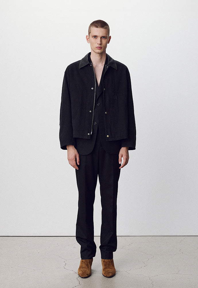 Tonywack - Leather Collar Garment-Washed Chore Jacket (Faded Black) product image 2 | TRAB K-Fashion Australia