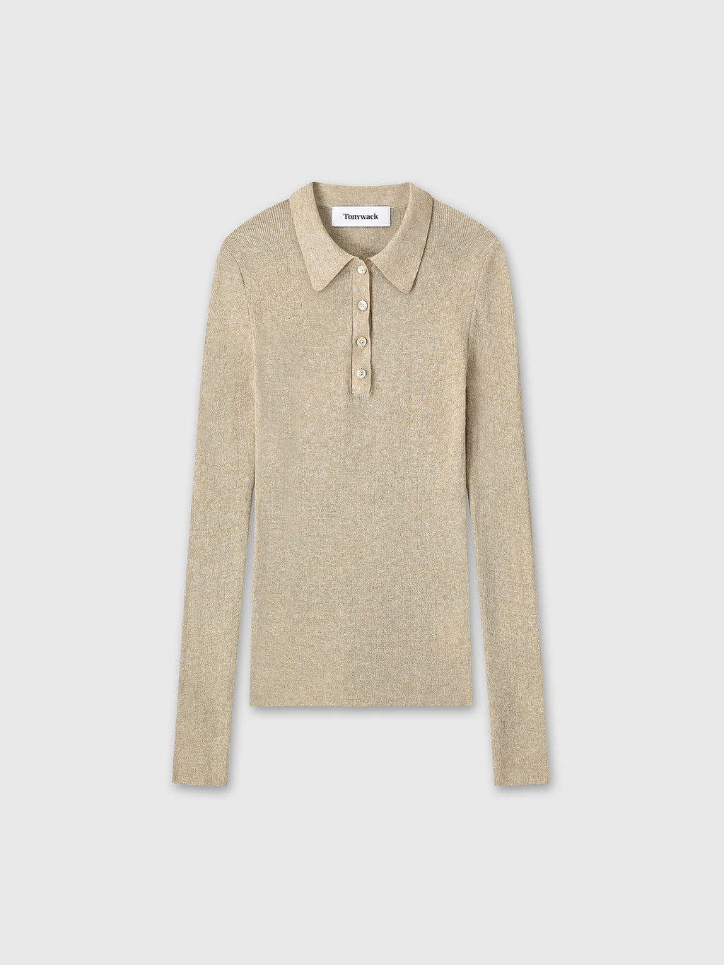 Tonywack - Glitter Ribbed Knit Polo Shirt (Greenish Beige) product image 11 | TRAB K-Fashion Australia