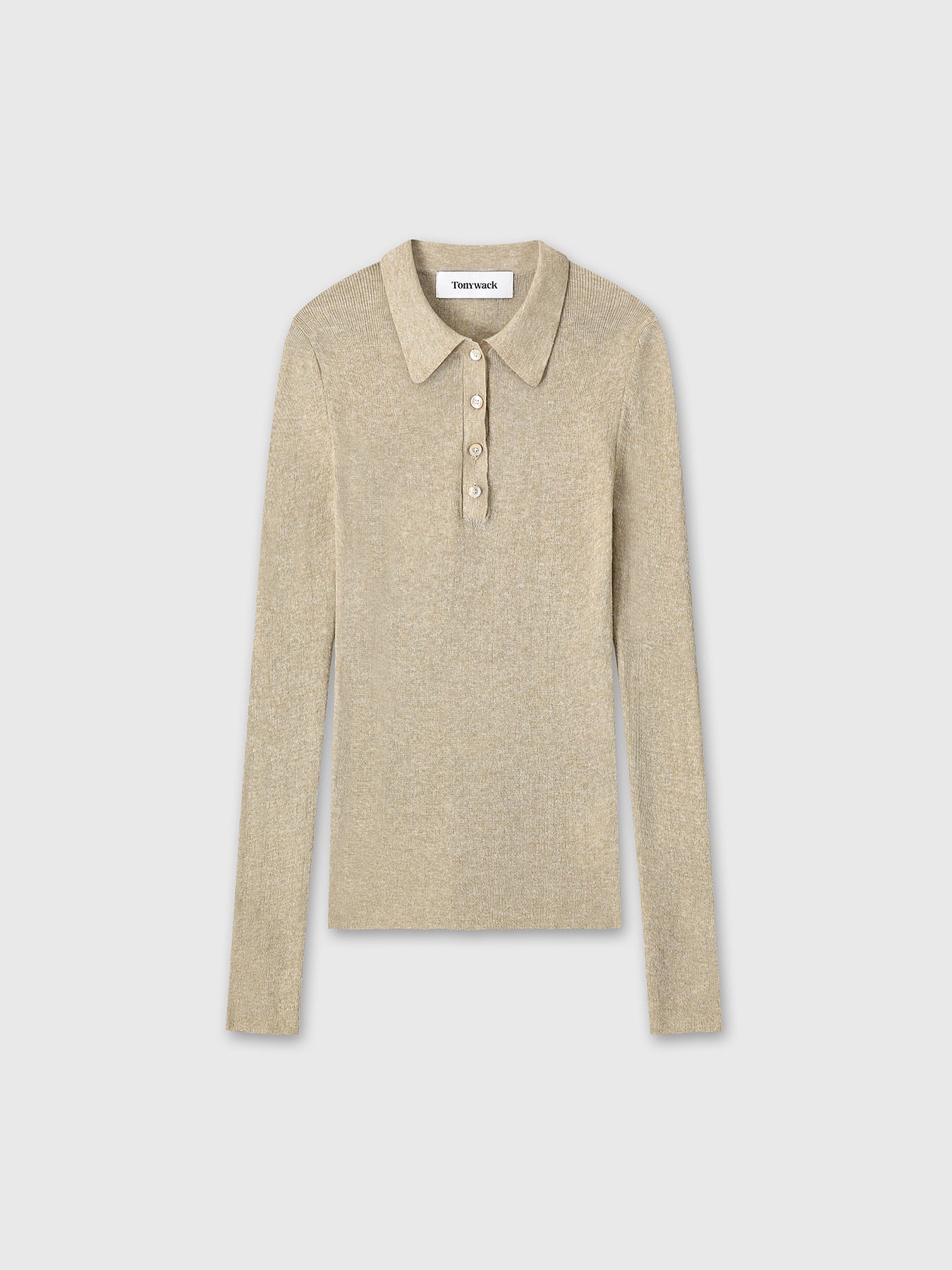 Tonywack - Glitter Ribbed Knit Polo Shirt (Greenish Beige) product image 11 | TRAB K-Fashion Australia