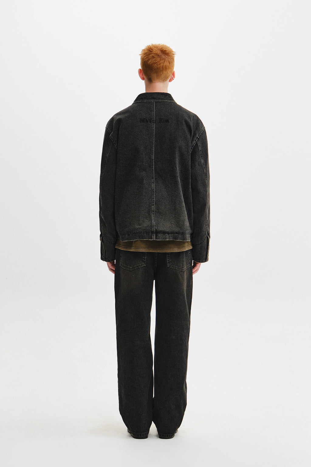 Matin Kim - Washed Rib Denim Zip Up Jumper (Dark Grey) product image 9 | TRAB K-Fashion Australia