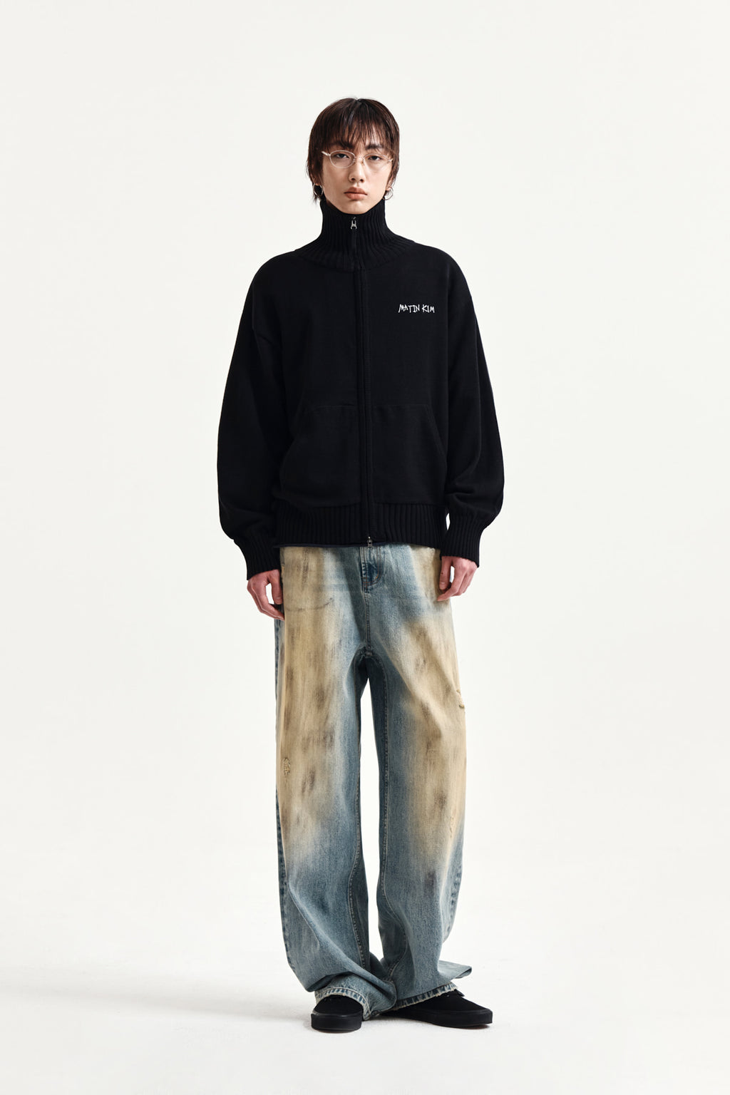 Matin Kim - High Neck Embroidered Logo Zip Up (Black) product image 9 | TRAB K-Fashion Australia