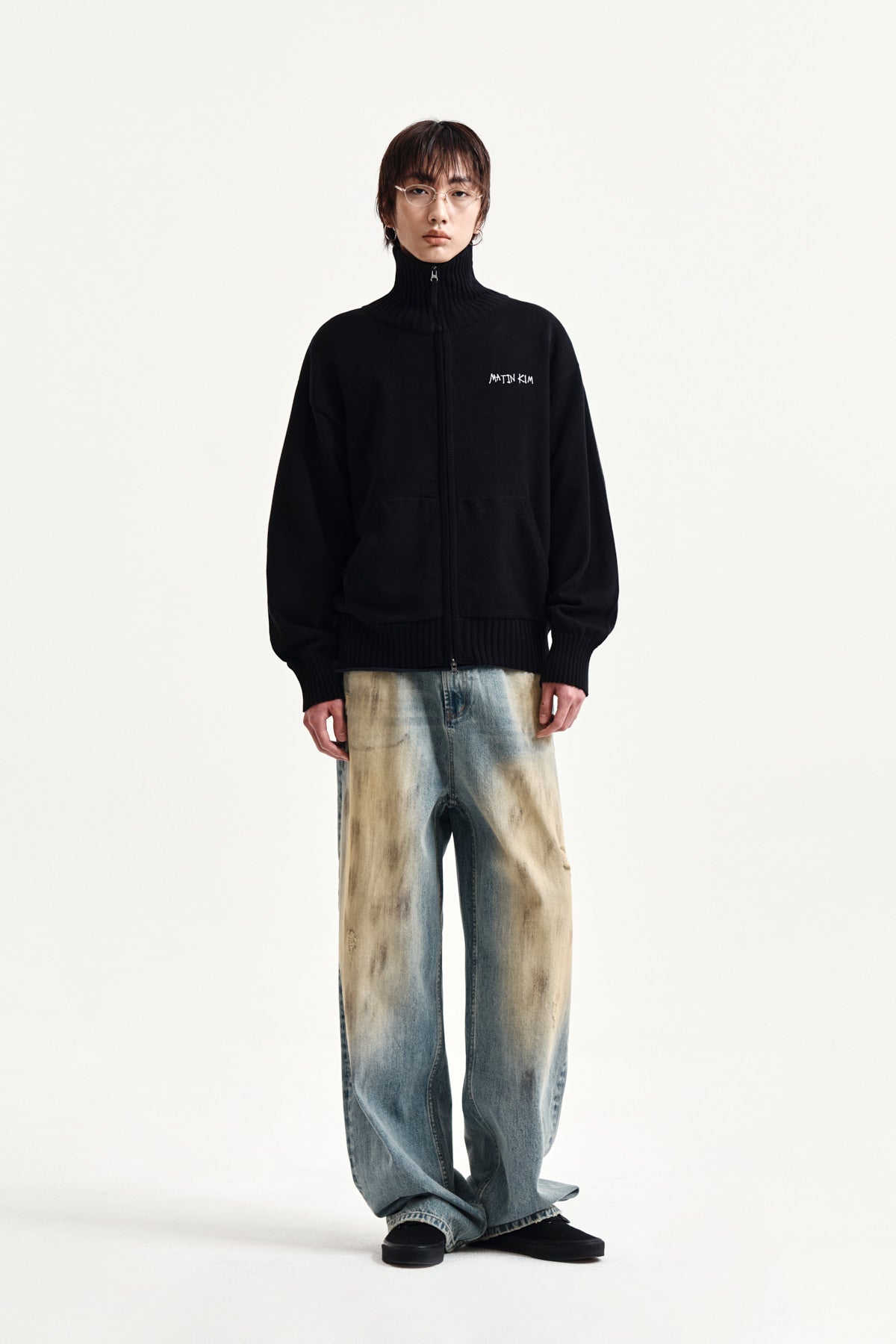 Matin Kim - High Neck Embroidered Logo Zip Up (Black) product image 9 | TRAB K-Fashion Australia