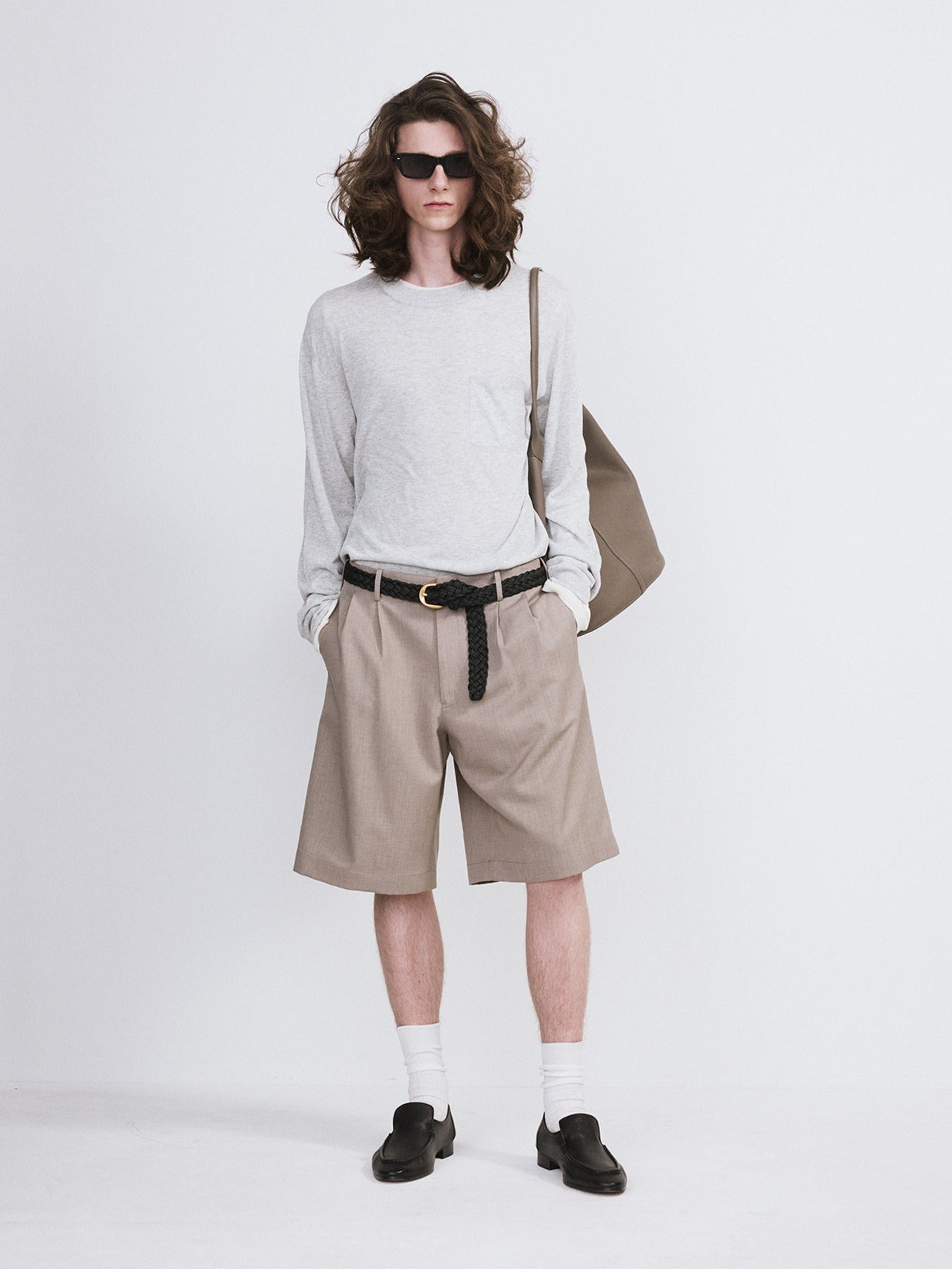 Recto - Tucked Detail Bermuda Pants (Sepia Grey) product image 1 | TRAB K-Fashion Australia
