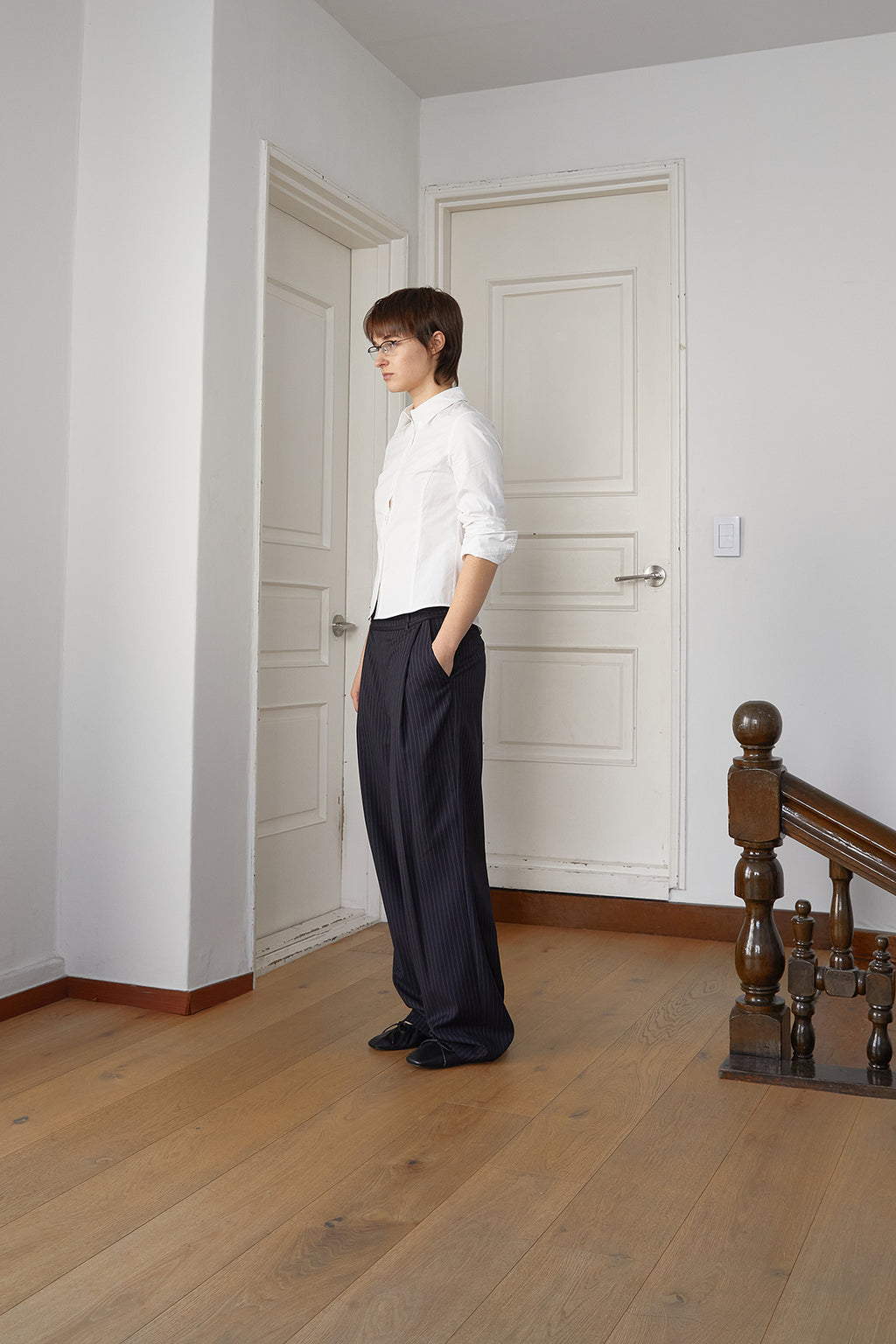 Matin Kim - Tuck Point Stripe Trouser (Dark Navy) product image 8 | TRAB K-Fashion Australia