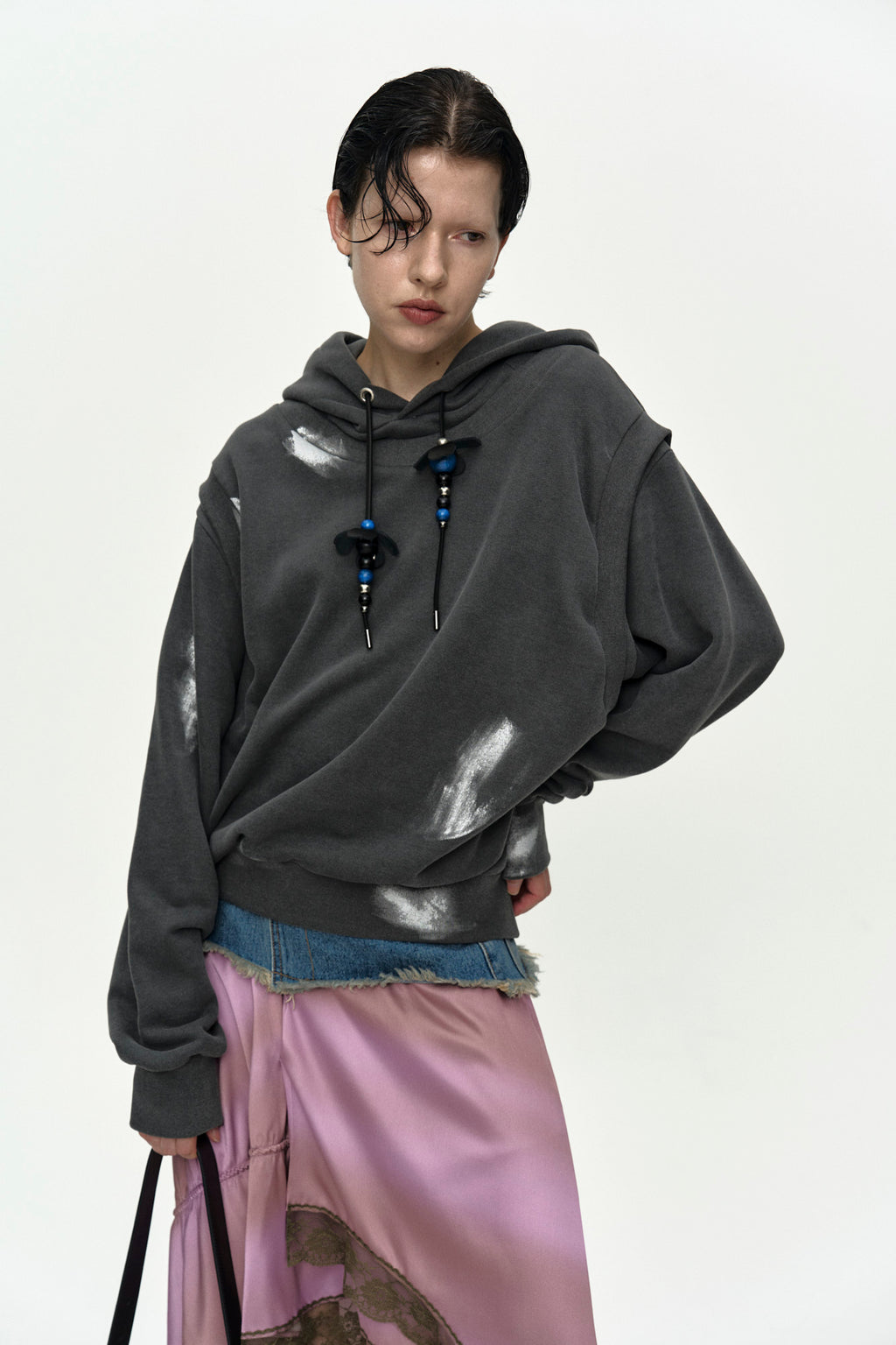 Andersson Bell - Metallic Painted Layered Hoodie (Charcoal) product image 9 | TRAB K-Fashion Australia