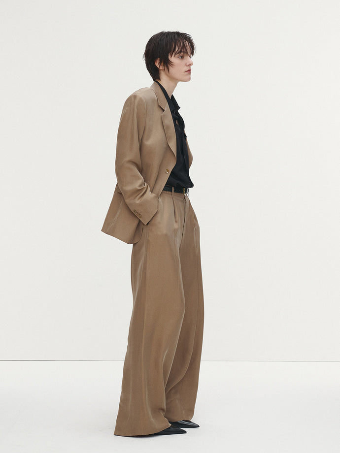 Tonywack - Silk Viscose One Tuck Trousers (Beige) product image 1 | TRAB K-Fashion Australia