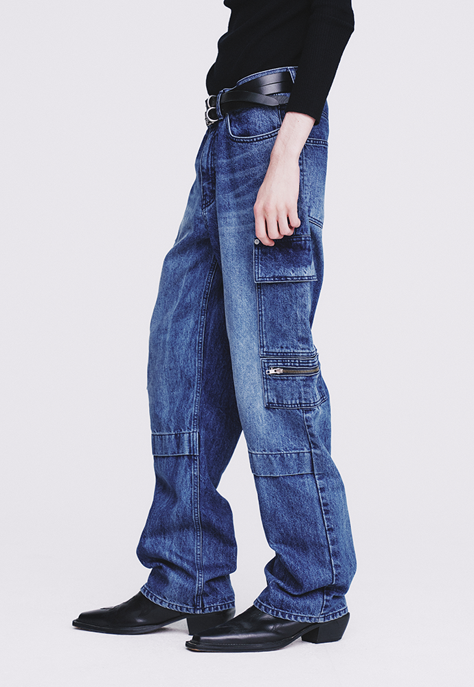 Tonywack - Relaxed Cut Denim Cargo Jeans (Faded Mid Blue) product image 6 | TRAB K-Fashion Australia