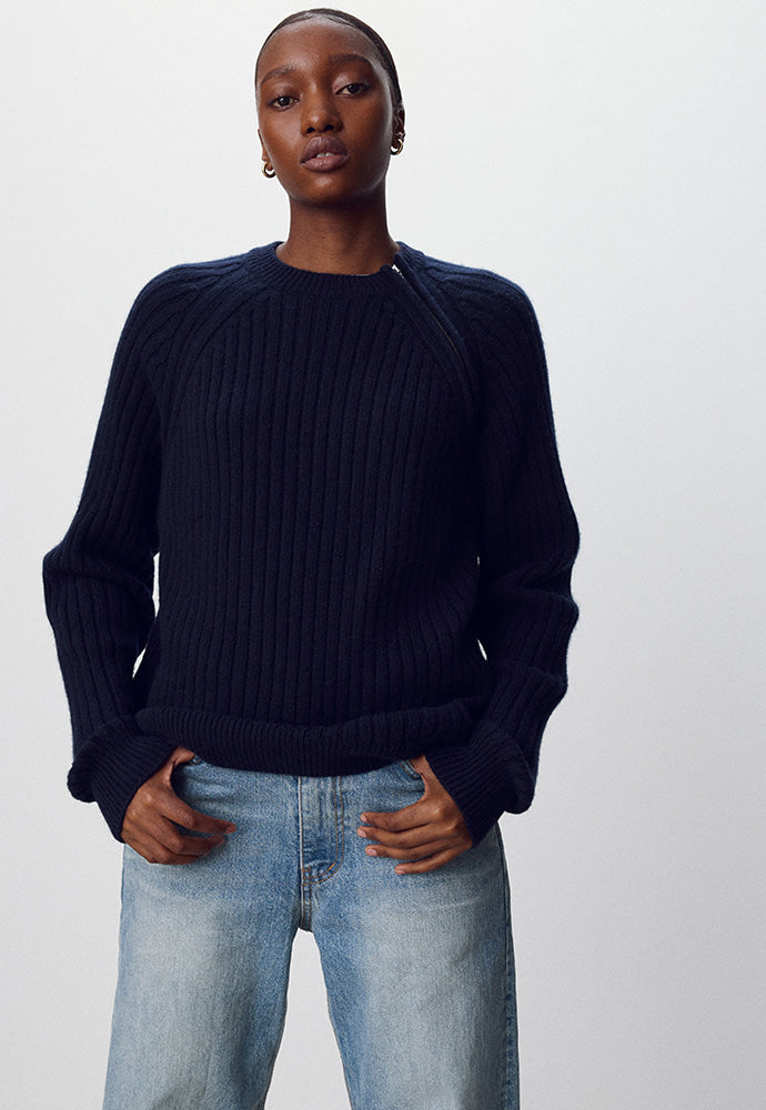Tonywack - Wool And Cashmere Raglan Zip Sweater (Dark Navy) product image 1 | TRAB K-Fashion Australia