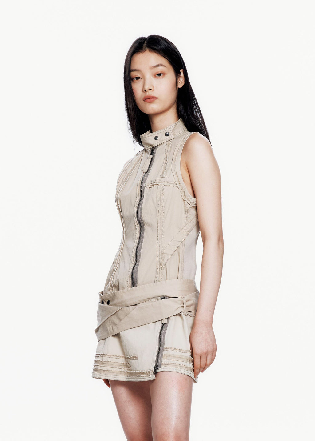 Hyein Seo - Sleeveless Moto Dress w/ Belt Bag (Sand Beige) product image 1 | TRAB K-Fashion Australia