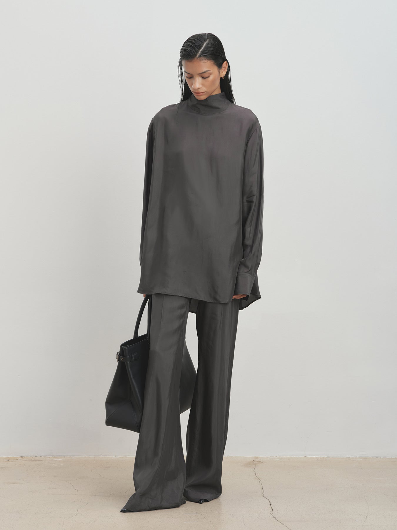 Tonywack - Liquid Flared Tailored Trousers (Grey Khaki) product image 4 | TRAB K-Fashion Australia