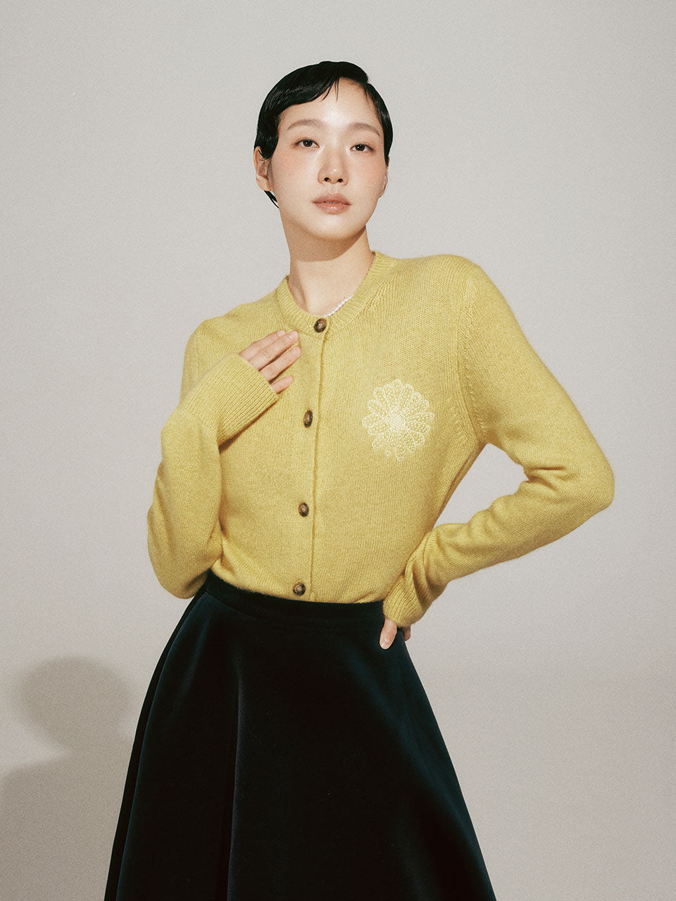 Mardi Mercredi - Raccoon Blended Cardigan Round Neck (Lemon Yellow) product image 1 | TRAB K-Fashion Australia