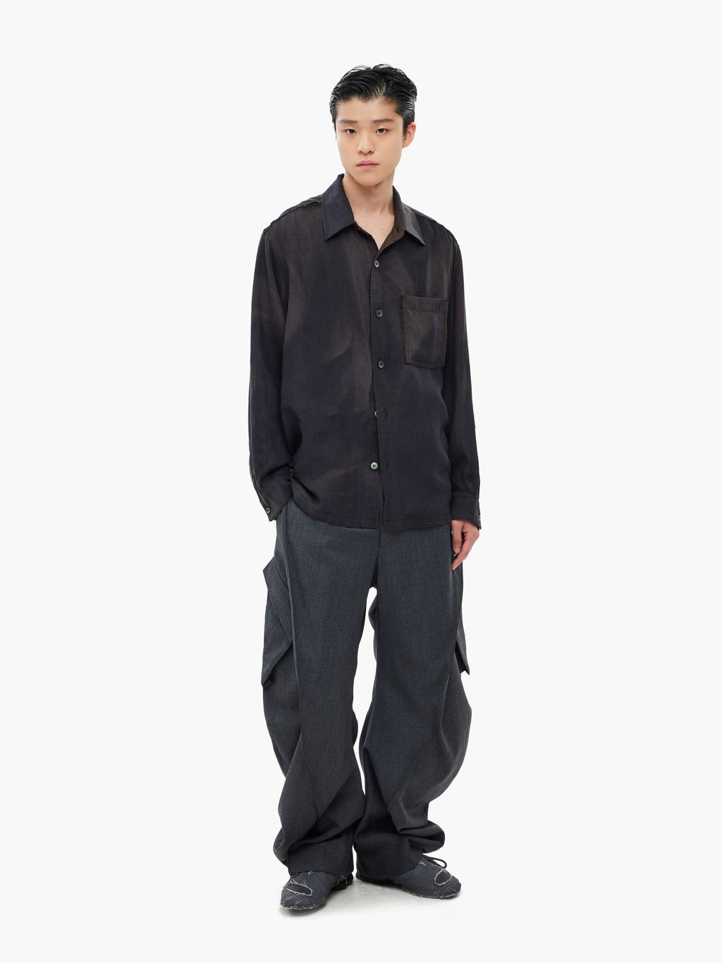 Jiyong Kim - Sun-Bleached Raw Edged Shirt (Black) product image 1 | TRAB K-Fashion Australia