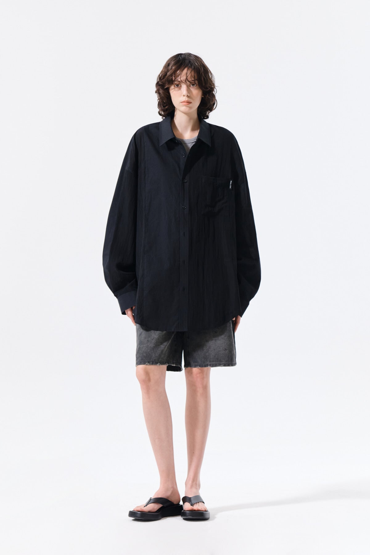 Matin Kim - Mixed Panel Over Fit Shirt (Black) product image 10 | TRAB K-Fashion Australia