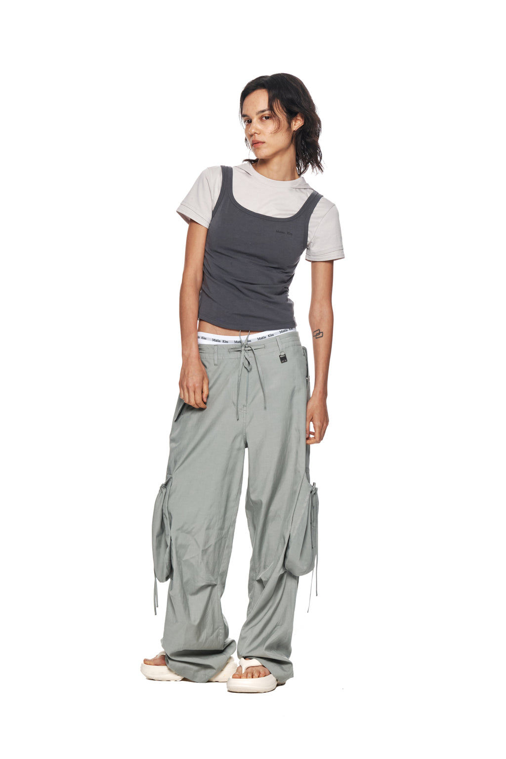 Matin Kim - String Point Big Pocket Cargo Pants (Light Khaki) product image 9 | TRAB K-Fashion Australia