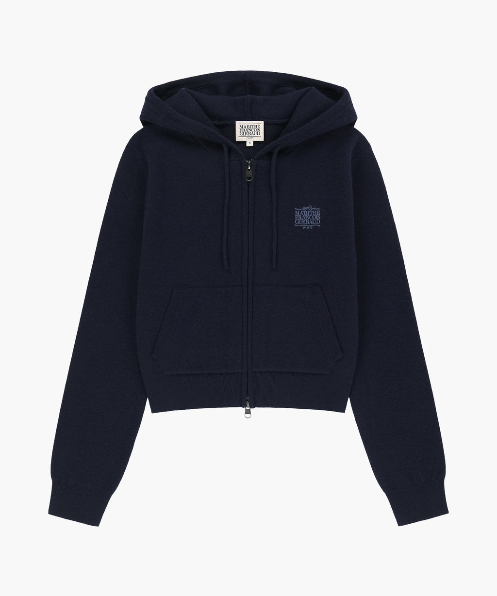 Marithe & Francois Girbaud - Ribbon Classic Logo Crop Knit Hoodie Zipup (Navy) product image 6 | TRAB K-Fashion Australia
