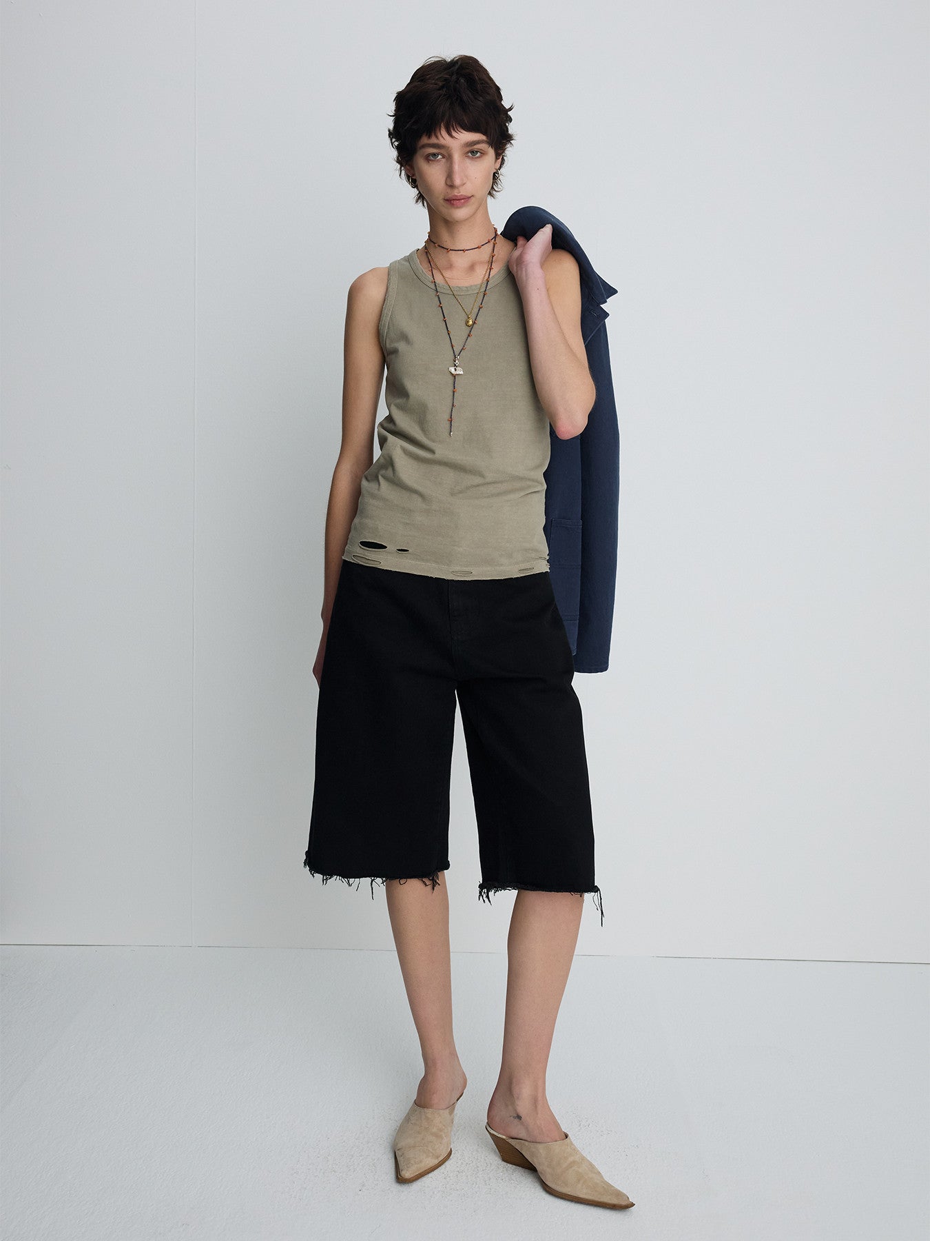 Tonywack - Hand-Distressed Regural Tank Top (Pale Olive) product image 2 | TRAB K-Fashion Australia