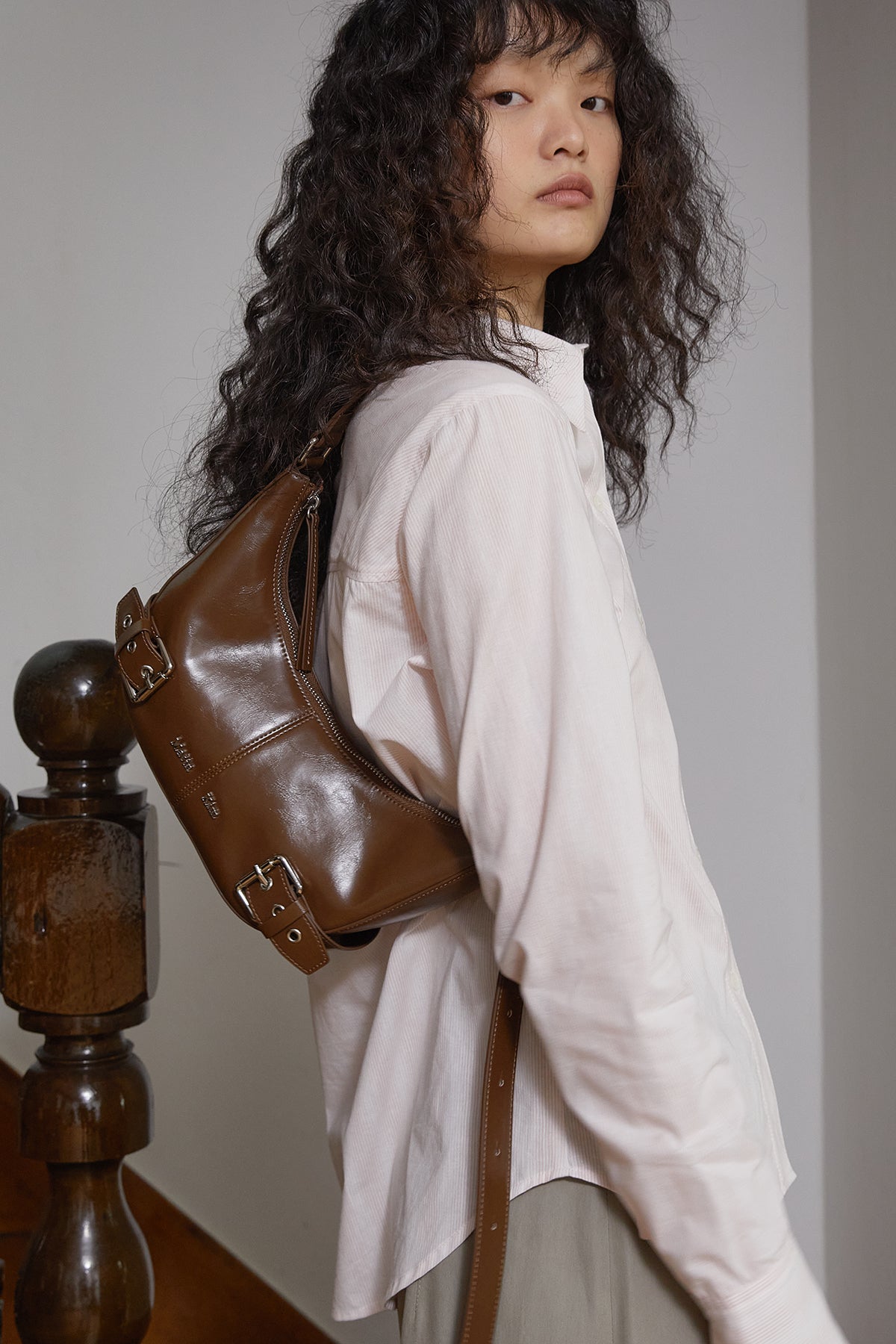 Matin Kim - Cuffs Button Point Stripe Shirt (Light Pink) product image 13 | TRAB K-Fashion Australia