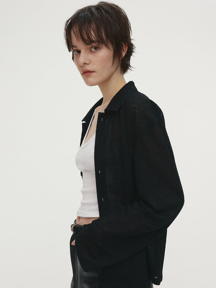 Tonywack - Textured Wool Sheer Button Blouson Japanese Fabric (Black) product image 6 | TRAB K-Fashion Australia